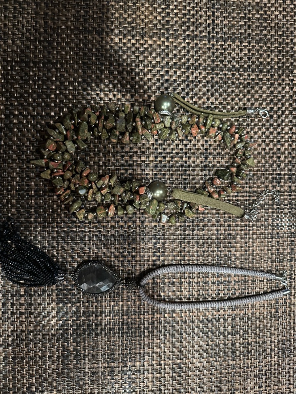 Green and Brown Stone Beaded Bracelet Necklace Set